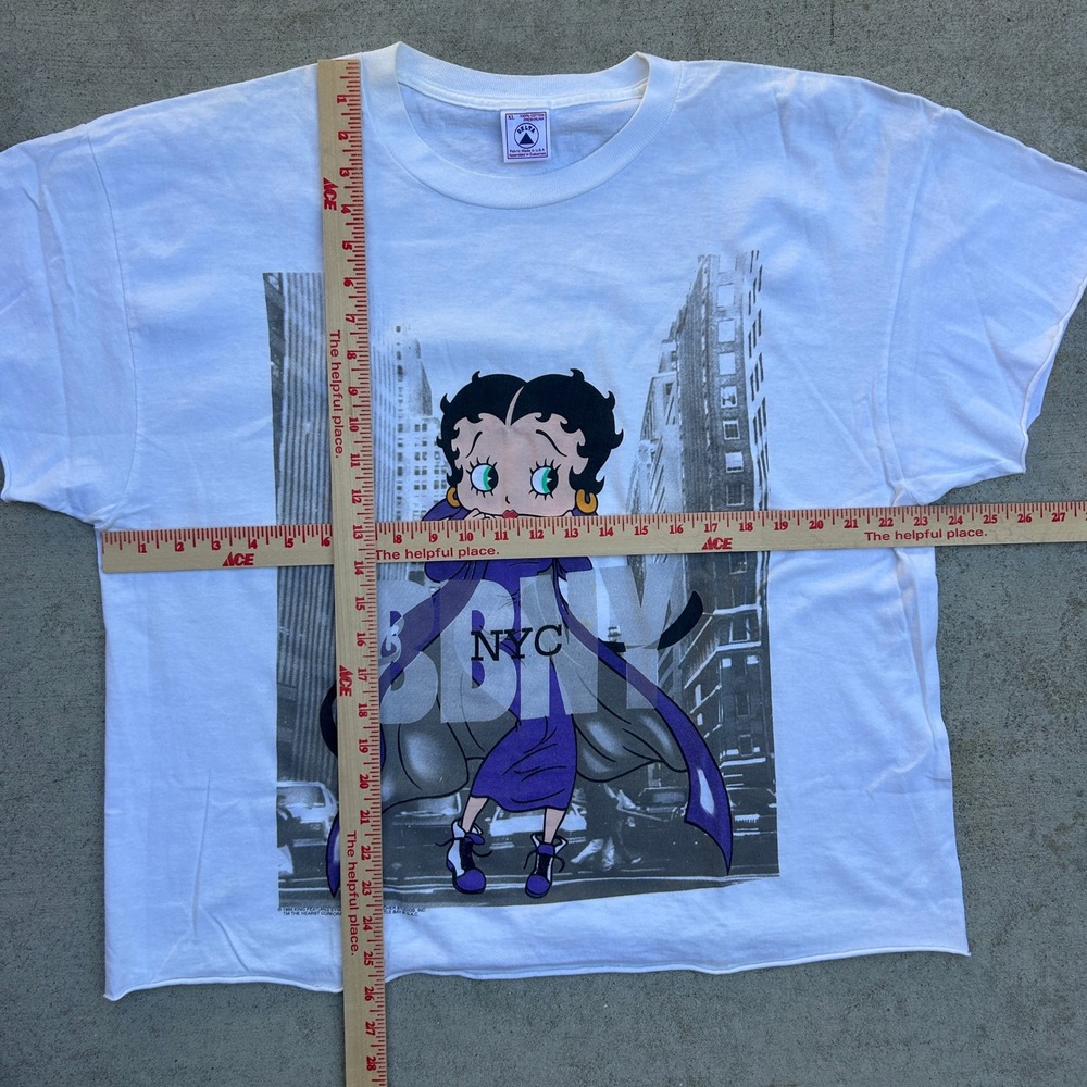 Vintage 90s Betty Boop NYC T Shirt XL White BBNY Graphic Skater Cropped Boxy - Picture 4 of 4